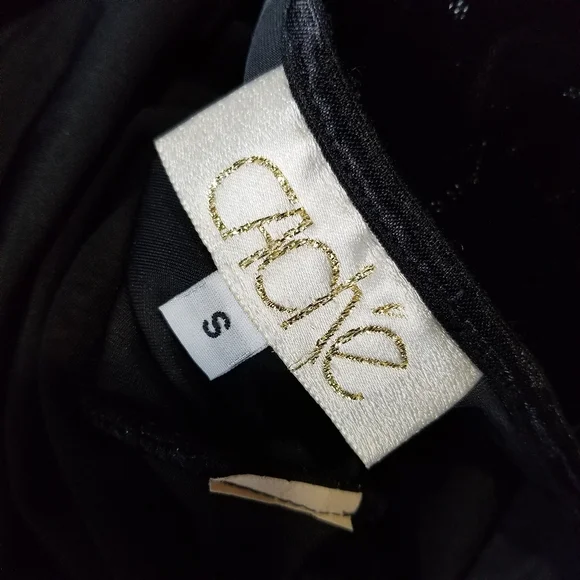 Sz S (fits 2-4 or a curvy 0) 90s Vintage Cache Black Velour Gown w/ Floral Beads - Picture 3 of 8